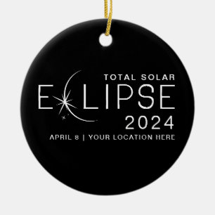 Zonsverduistering 2024 Aangepaste Locatie Foto Aan Keramisch Ornament
