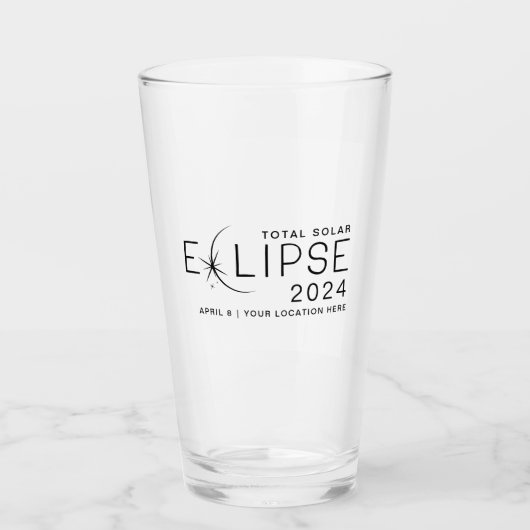 Zonsverduistering 2024 Aangepaste Locatie Herdenki Glas (Voorkant)