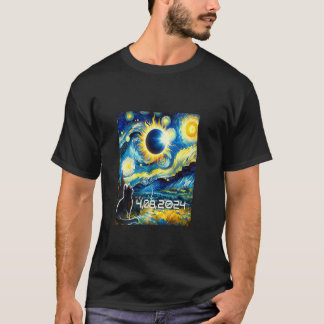 Zonsverduistering 2024 Tshirt Kat met Van Gogh Ste