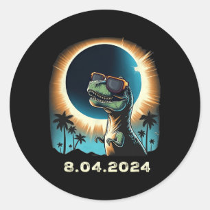 Zonsverduistering Dino met Zonsverduistering Gles Ronde Sticker