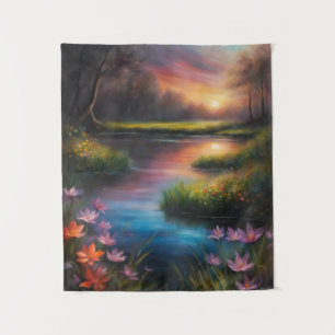 Zonsverduistering Lente Wildbloemen Stroom Zon Sky Wandkleed