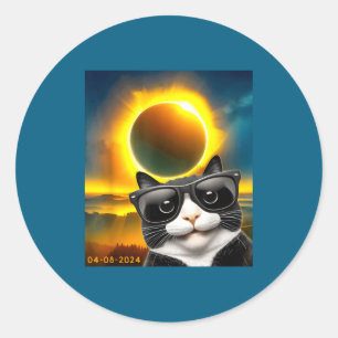 Zonsverduistering Totaliteit Tuxedo Kat Ronde Sticker