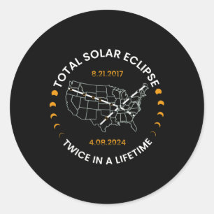 Zonsverduistering twee keer in leven 2024 Totaal z Ronde Sticker