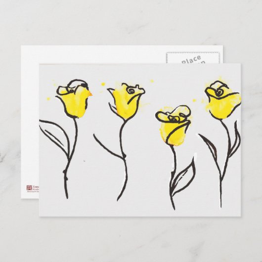 Zonta Briefkaart Yellow Rose Line Drawing (Voorkant / Achterkant)