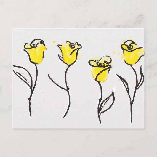 Zonta Briefkaart Yellow Rose Line Drawing (Voorkant)