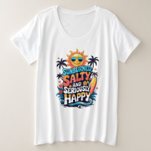 Zonverbrand Zout en Gelukkig - Retro Beach Vibes Grote Maat T-shirt