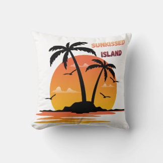 Zonverbrande Eiland Retro Zonsondergang Palmboom W Kussen