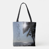 Zonverlichte Palm Tree Ocean Persoonlijke Vacay Mo Tote Bag (Achterkant)