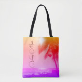 Zonverlichte Palm Tree Ocean Rainbow Pastel Vacay  Tote Bag (Voorkant)