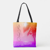 Zonverlichte Palm Tree Ocean Rainbow Pastel Vacay  Tote Bag (Achterkant)