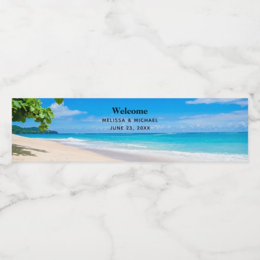 Zonzand en Surf Tropical Beach Bruiloft Waterfles Etiket (Enkel label)