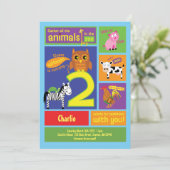 Zoo 2e verjaardag van uitnodigingen voor de 2-jari (Staand voorkant)