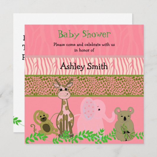 Zoo Animal Baby shower Invitation Kaart (Voorkant / Achterkant)