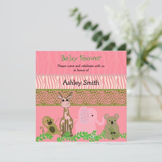 Zoo Animal Baby shower Invitation Kaart (Staand voorkant)