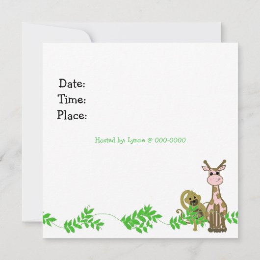 Zoo Animal Baby shower Invitation Kaart (Achterkant)