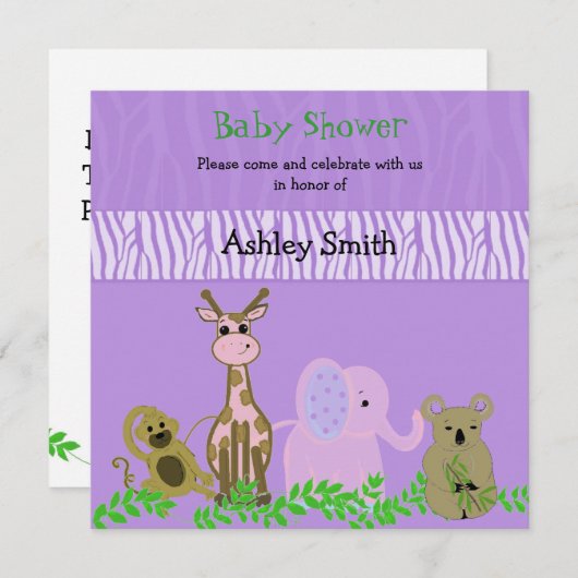 Zoo Animal Baby shower Invitation Kaart (Voorkant / Achterkant)