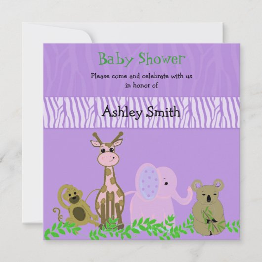 Zoo Animal Baby shower Invitation Kaart (Voorkant)
