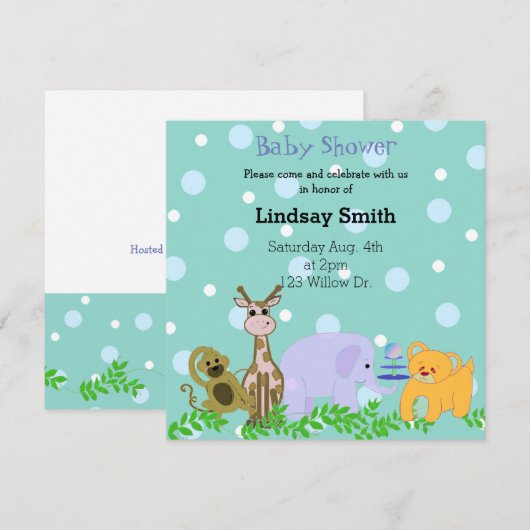 Zoo Animal Baby shower Invitation Kaart (Voorkant / Achterkant)