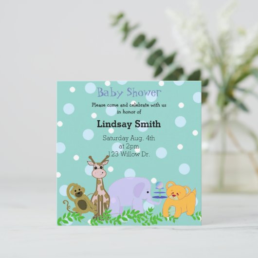 Zoo Animal Baby shower Invitation Kaart (Staand voorkant)