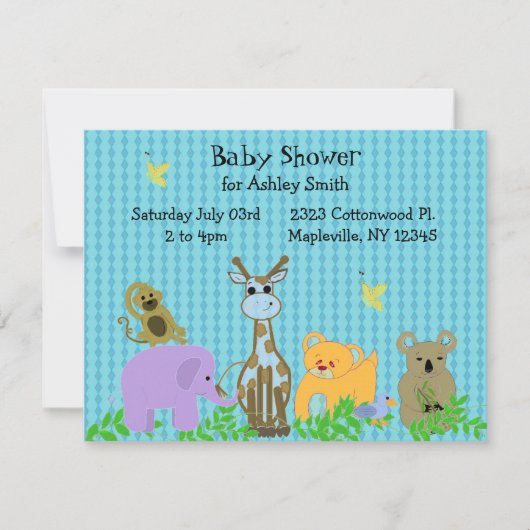 Zoo Animal Baby shower Invitation Kaart (Voorkant)