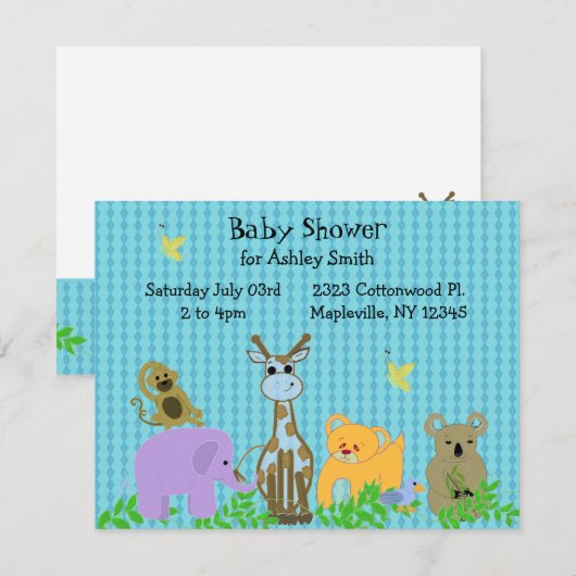 Zoo Animal Baby shower Invitation Kaart (Voorkant / Achterkant)