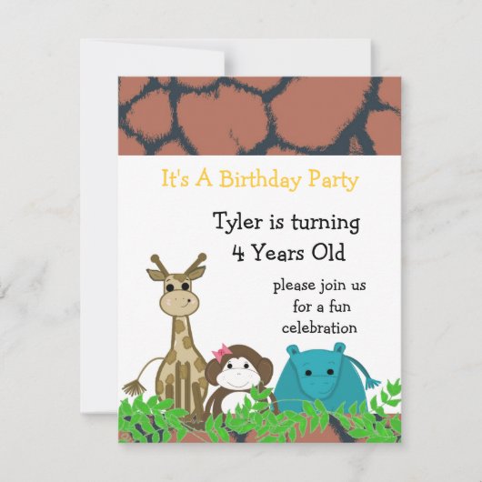 Zoo Animal Birthday Invitation Kaart (Voorkant)