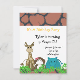 Zoo Animal Birthday Invitation Kaart