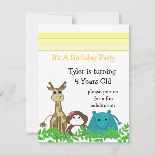 Zoo Animal Birthday Invitation Kaart (Voorkant)