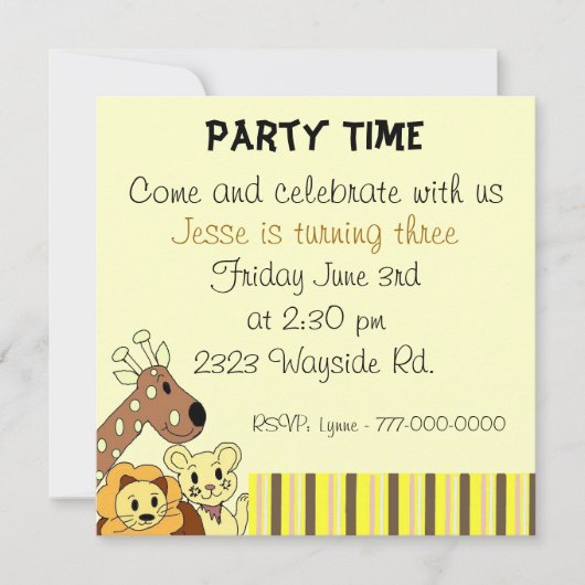 Zoo Animal Party Invitation Kaart (Voorkant)