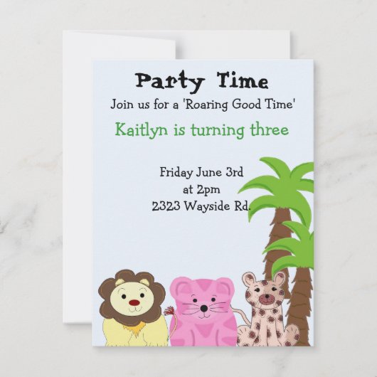 Zoo Animal Party Invitation Kaart (Voorkant)