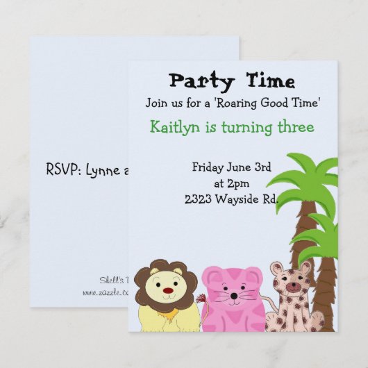 Zoo Animal Party Invitation Kaart (Voorkant / Achterkant)