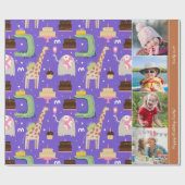 Zoo Animal Pattern Paars Happy Birthday Foto Cadeaupapier (Vlak)