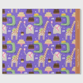 Zoo Animal Pattern Paars Happy Birthday met tekst Cadeaupapier (Vlak)