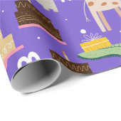 Zoo Animal Pattern Paars Happy Birthday met tekst Cadeaupapier (Rol Hoek)