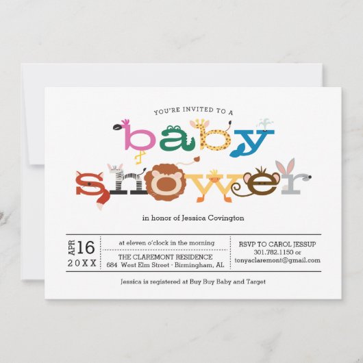 Zoo Animal Theme Baby shower Invitation Kaart (Voorkant)