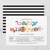 Zoo Animal Theme Baby shower Invitation Kaart (Voorkant / Achterkant)