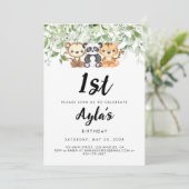 Zoo Animals 1e verjaardag Kaart (Staand voorkant)