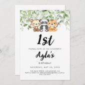 Zoo Animals 1e verjaardag Kaart (Voorkant / Achterkant)