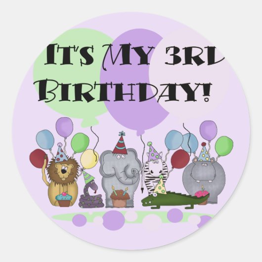 Zoo Animals 3rd Birthday Tshirts en Gifts Ronde Sticker (Voorkant)