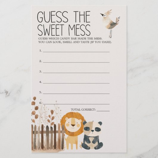 Zoo Animals Baby shower Guess Sweet Mess spel Flyer (Voorkant)