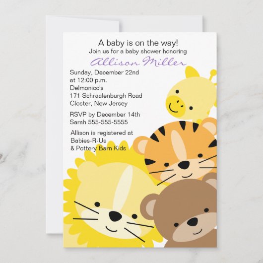 Zoo Animals Baby shower Invitation Kaart (Voorkant)