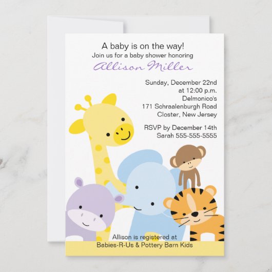 Zoo Animals Baby shower Invitation Kaart (Voorkant)