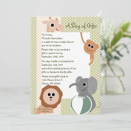 Zoo Animals Baby shower Invitation Kaart (Staand voorkant)