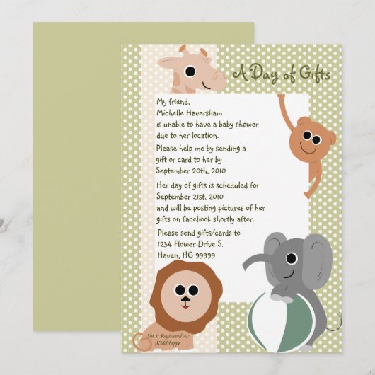 Zoo Animals Baby shower Invitation Kaart (Voorkant / Achterkant)