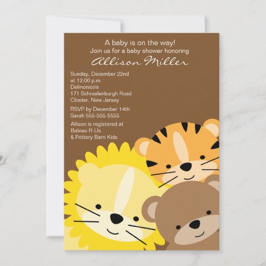 Zoo Animals Baby shower Invitation Kaart (Voorkant)