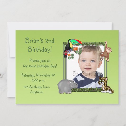 Zoo Animals Birthday Foto Uitnodiging (Voorkant)