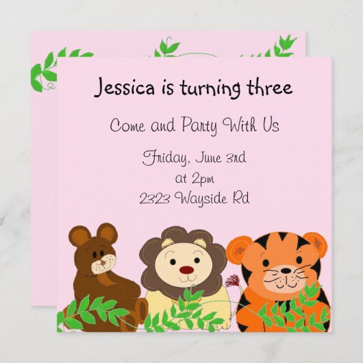 Zoo Animals Birthday Invitation Kaart (Voorkant / Achterkant)