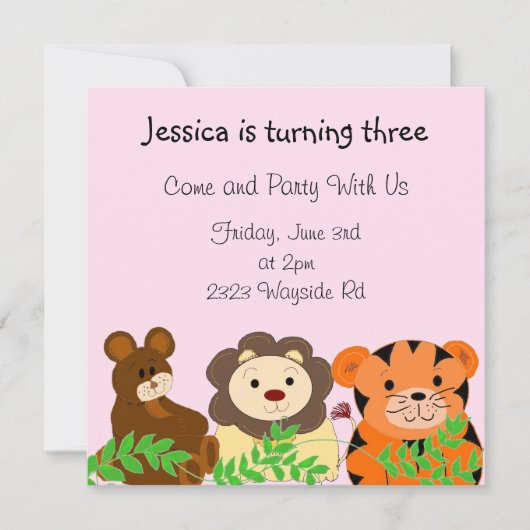 Zoo Animals Birthday Invitation Kaart (Voorkant)
