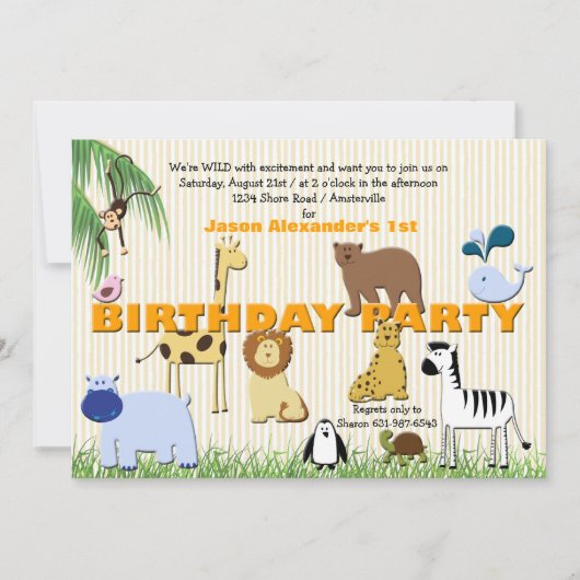 Zoo Animals Birthday Party Invitation Kaart (Voorkant)