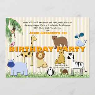 Zoo Animals Birthday Party Invitation Kaart